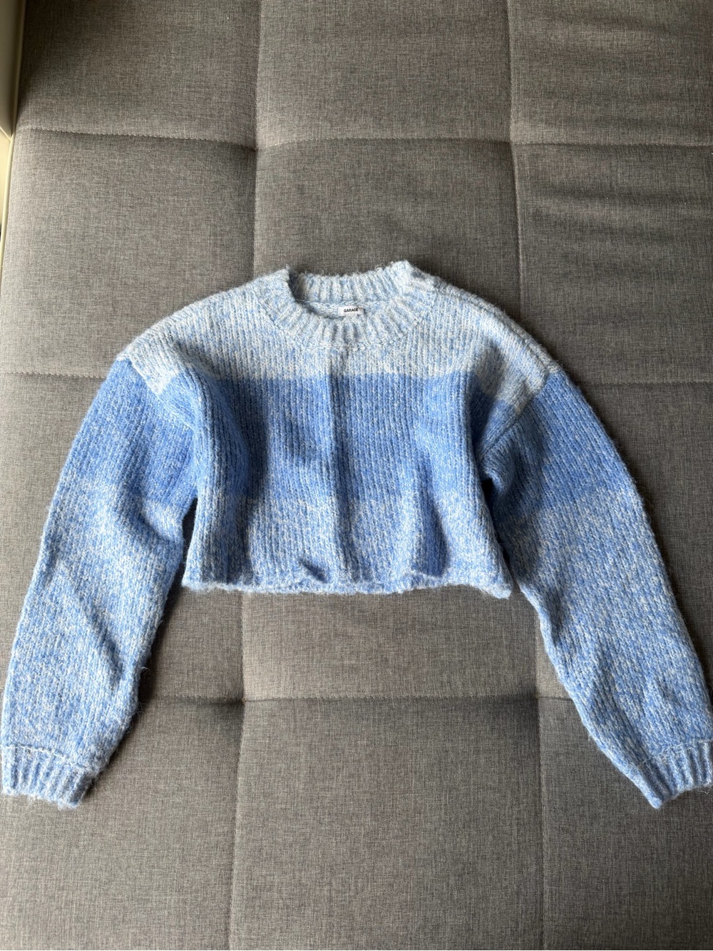 Garage Light Blue Cropped Crewneck Sweater